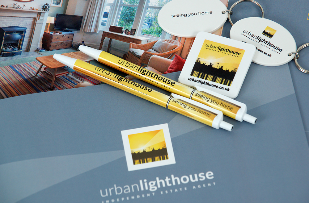 image of various items of Urban Lighthouse marketing merchandise